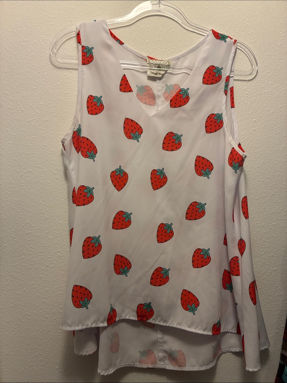 Judith March White Tank Top with Red Strawberry Print